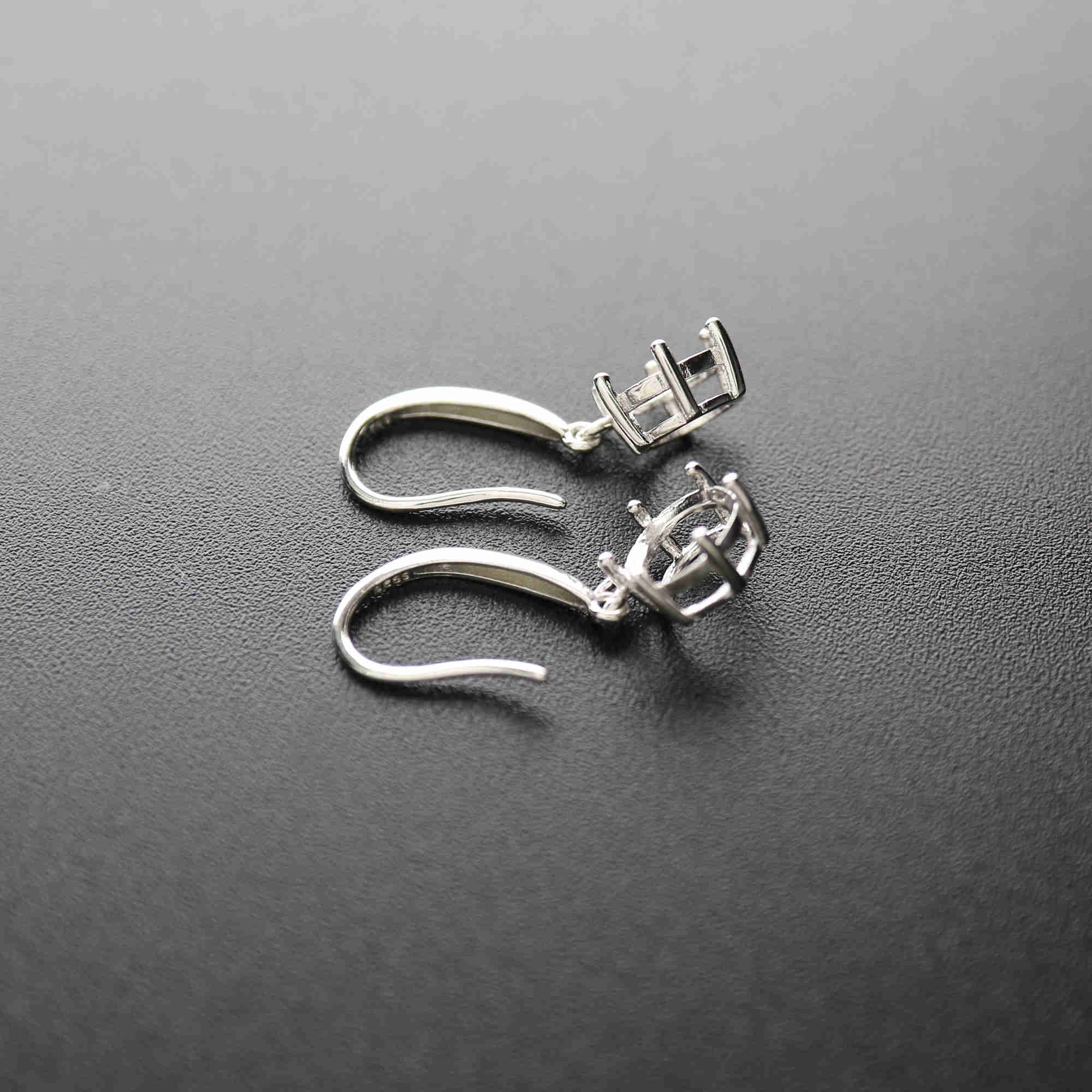 1Pair 5-8MM Round Solid 925 Sterling Silver DIY Prong Hook Earrings Settings Bezel 1702196 - Click Image to Close